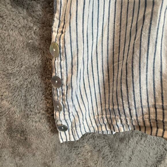 Sigrid Olsen Linen Blue White Stripe Tunic Top Popover Blouse Buttons 2X 2XL - Picture 4 of 9